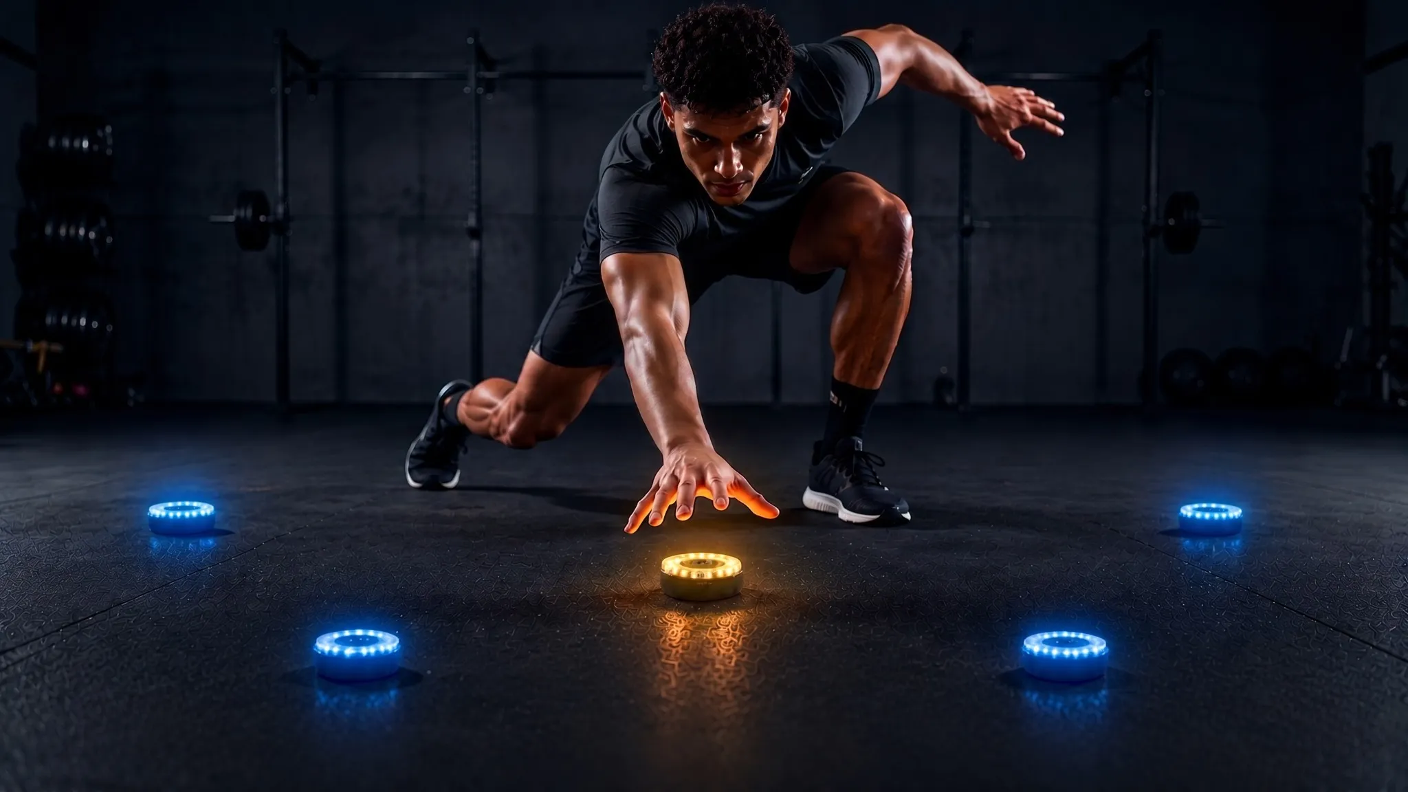 Athlete training reaction speed with ReflexPod reaction training pods