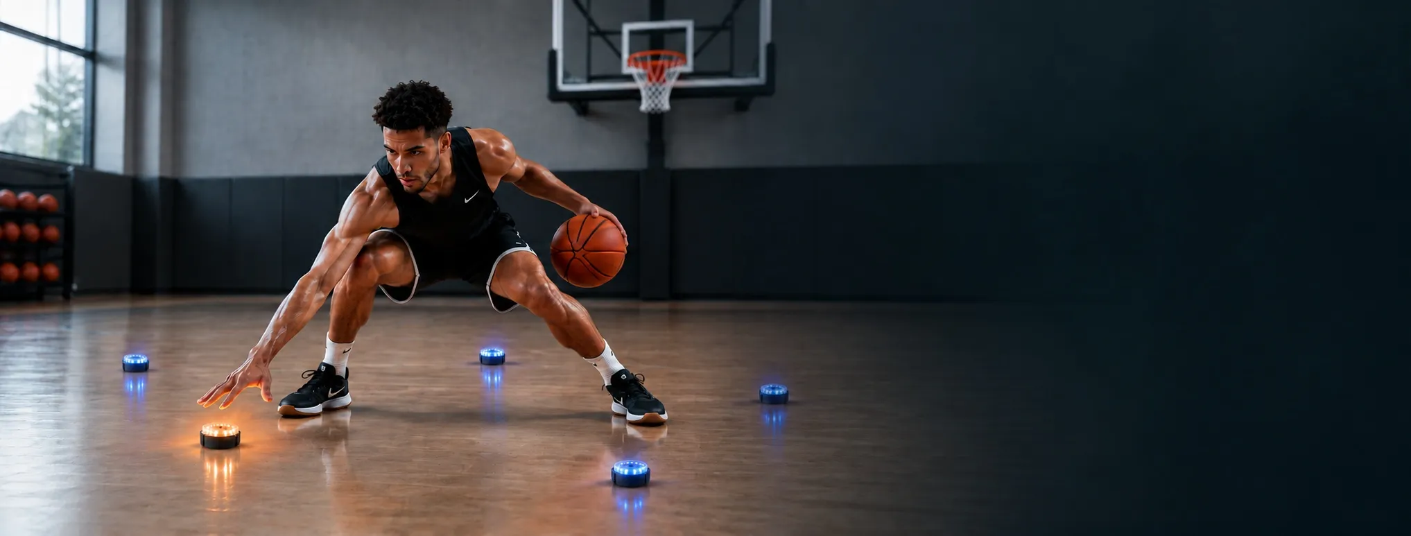 Basketball athlete training with ReflexPod reaction pods